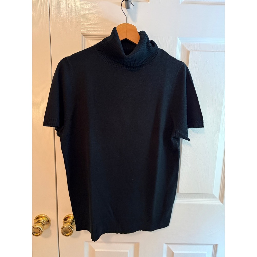 Hampshire Studio Womens Black Short Sleeve Turtleneck Sweater Large Knit Top